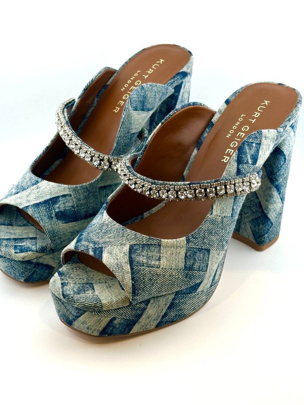 BRAND NEW KURT GEIGER DUE DENIM SLIP ON EMBELLISHED HEEL